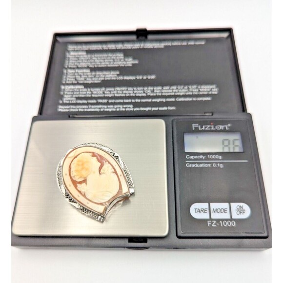 Vintage Sterling Silver 925 Shell Cameo Carved Brooch Horseshoe Shape Rare - Picture 16 of 16